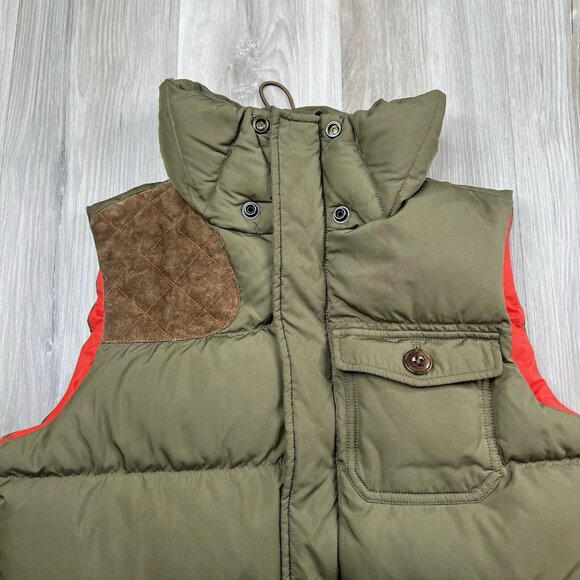 Ralph Lauren Rugby Down Vest Calf Suede Patch Army Green Men’s Size S Small - Picture 7 of 16